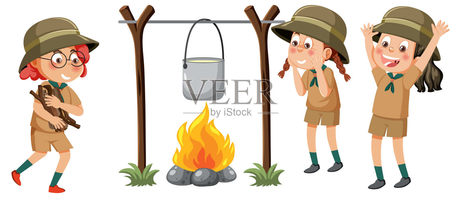 孩子们穿着露营装设计元素图片