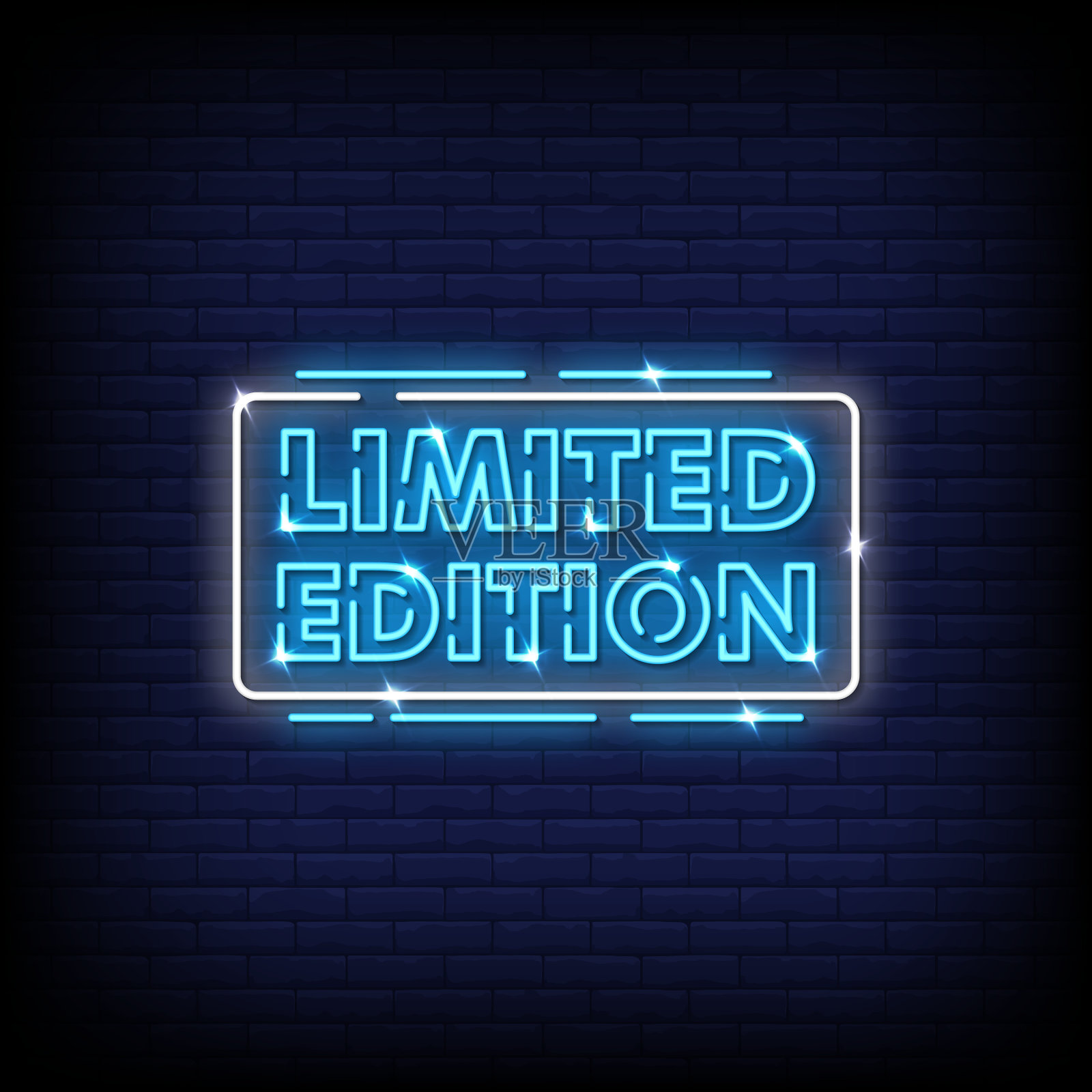 霓虹灯标志限量版与砖墙背景插画图片素材