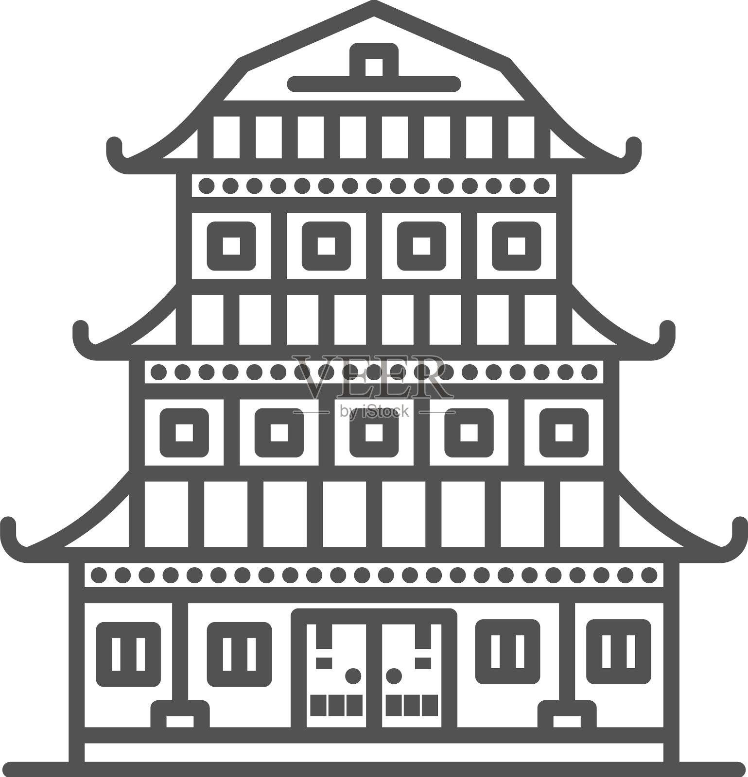 亚洲寺庙孤立中国日本轮廓宝塔插画图片素材