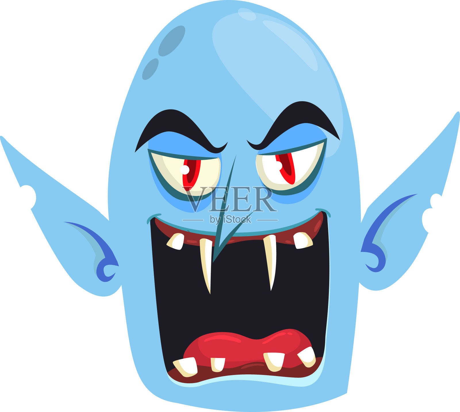 万圣节快乐。数数德古拉的头像。可爱的卡通吸血鬼，张大嘴巴，舌头，獠牙。设计元素图片