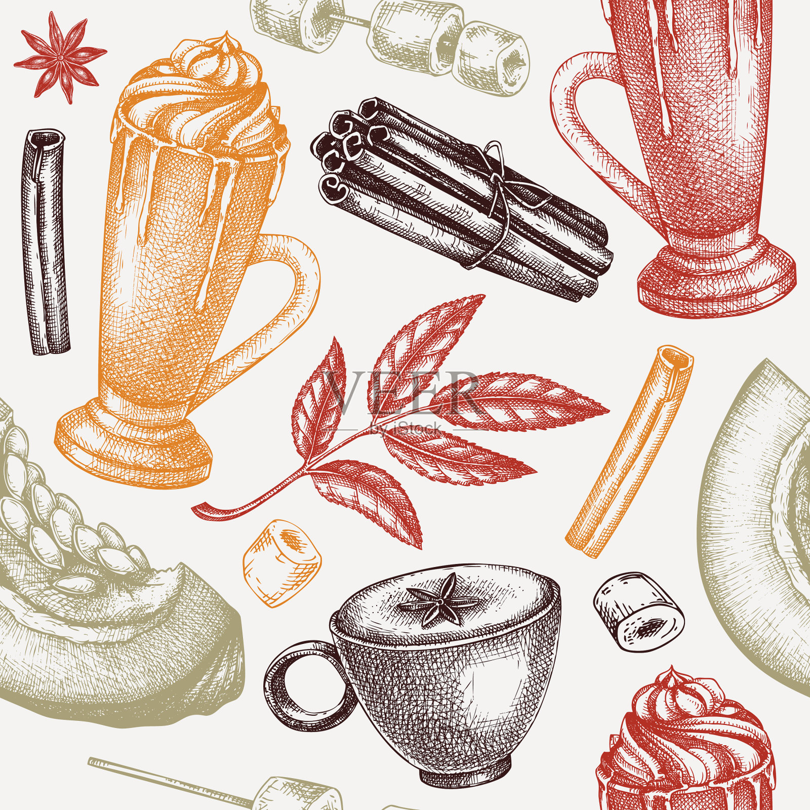 早上的咖啡背景素描喝南瓜插画图片素材