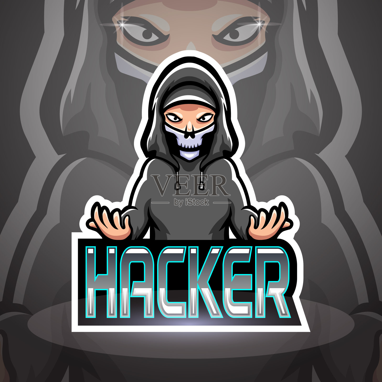 黑客电竞标志吉祥物设计插画图片素材