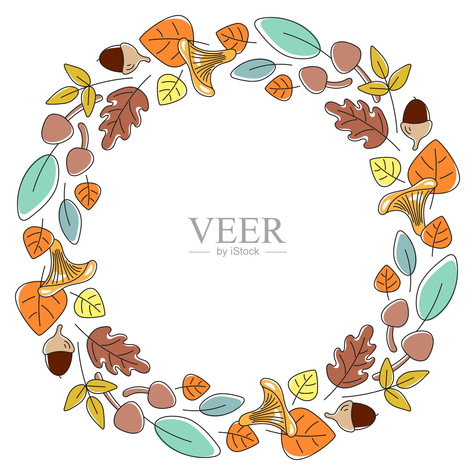 秋天花环叶，蘑菇，浆果插画图片素材