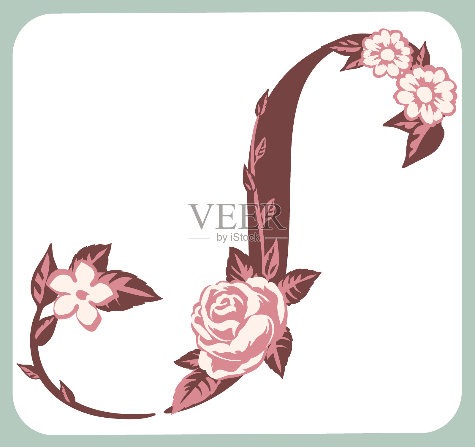 大写字母。“S”。花的字体。矢量插图。设计元素图片