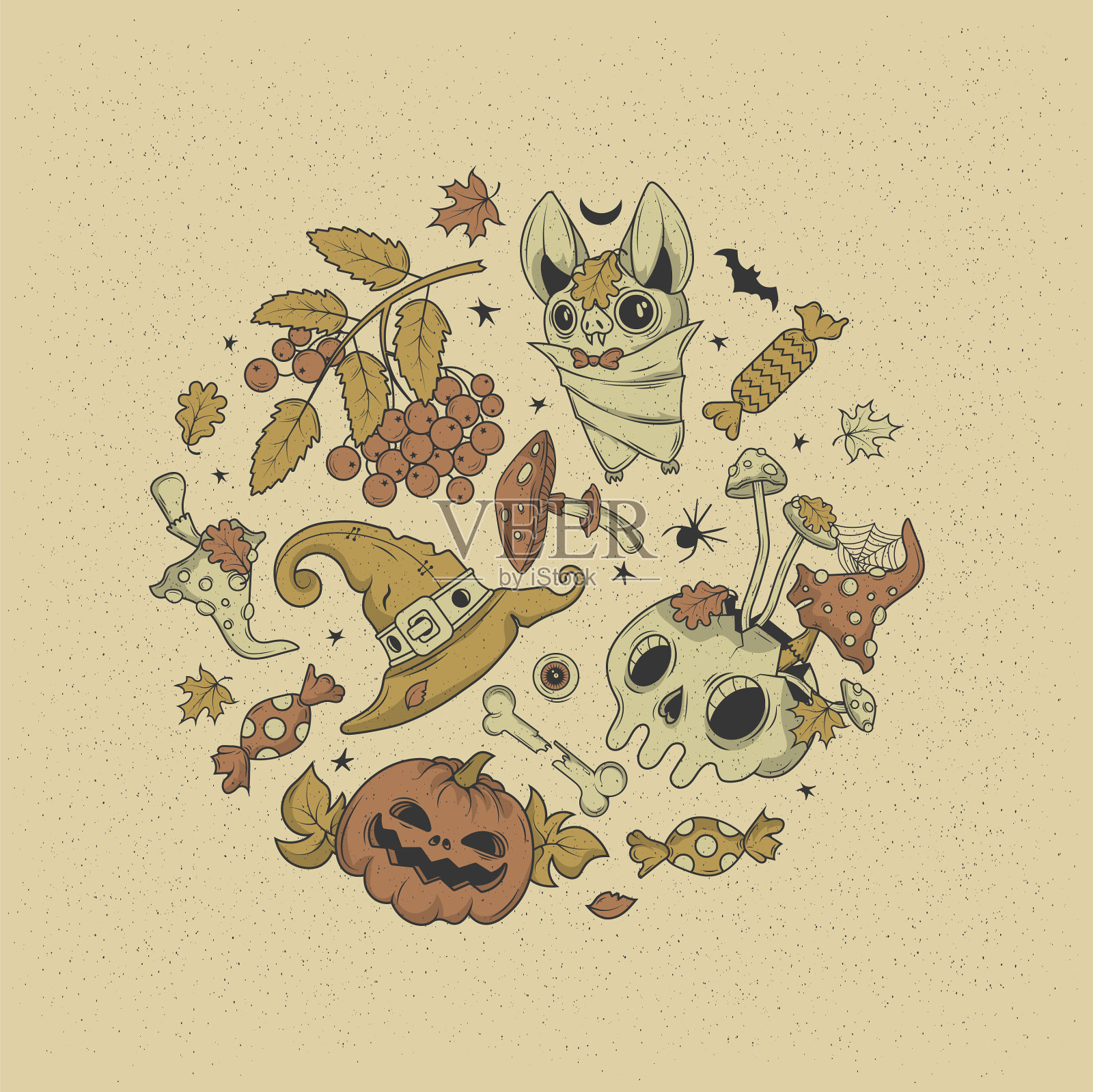 一大堆万圣节涂鸦插画图片素材