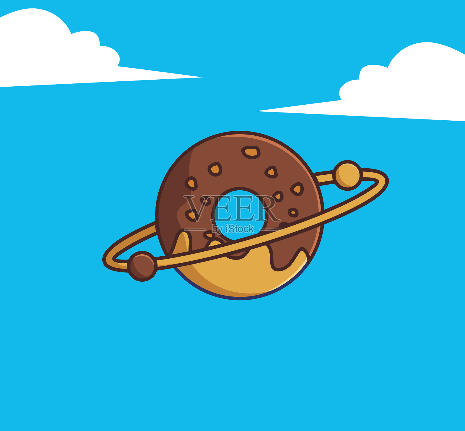 可爱的卡通甜甜圈星球太空食物外星人插画图片素材