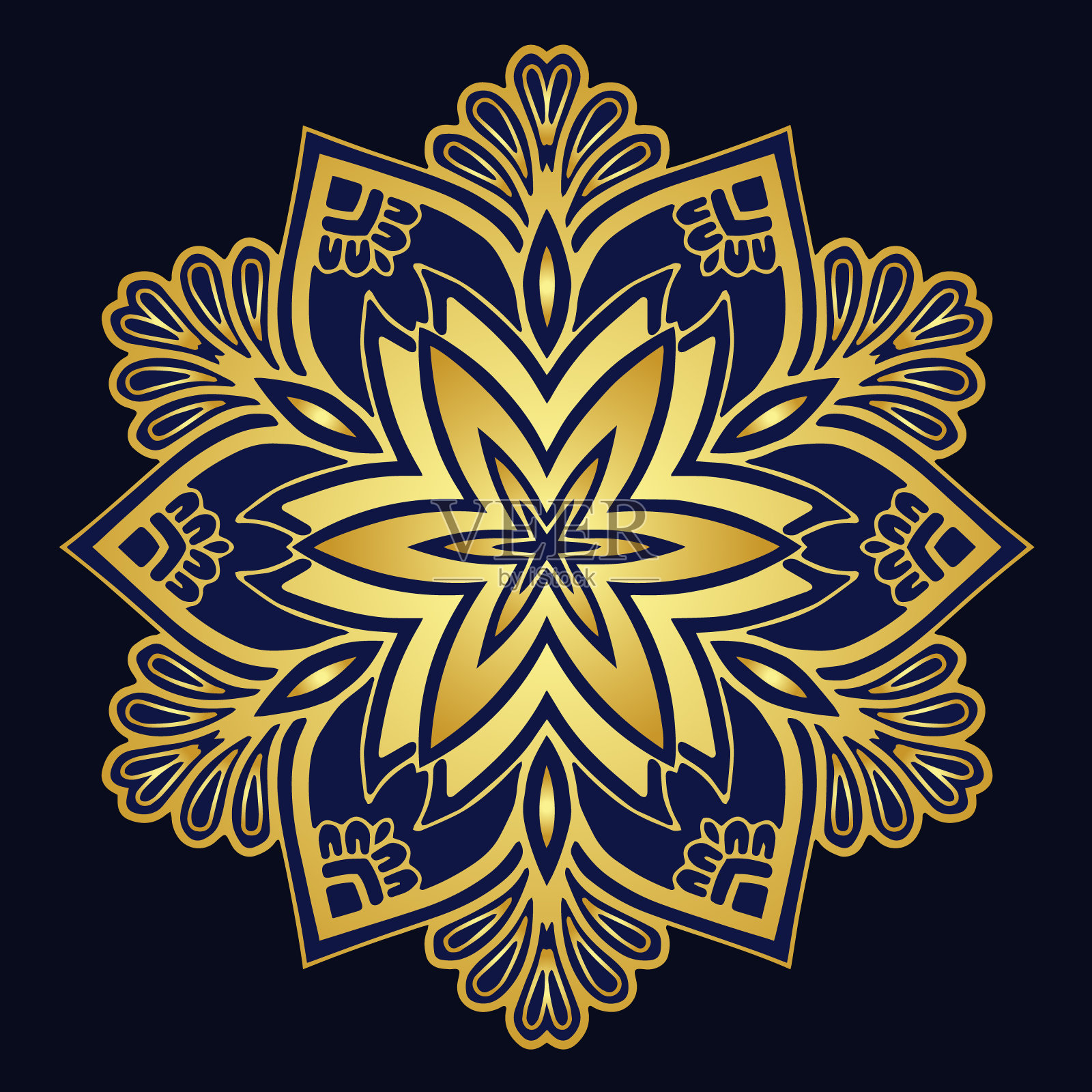 民族隔离装饰图案，标志，字母组合，曼荼罗。金色的纹理。几何元素的装饰。模板设计，装饰，着色。插画图片素材