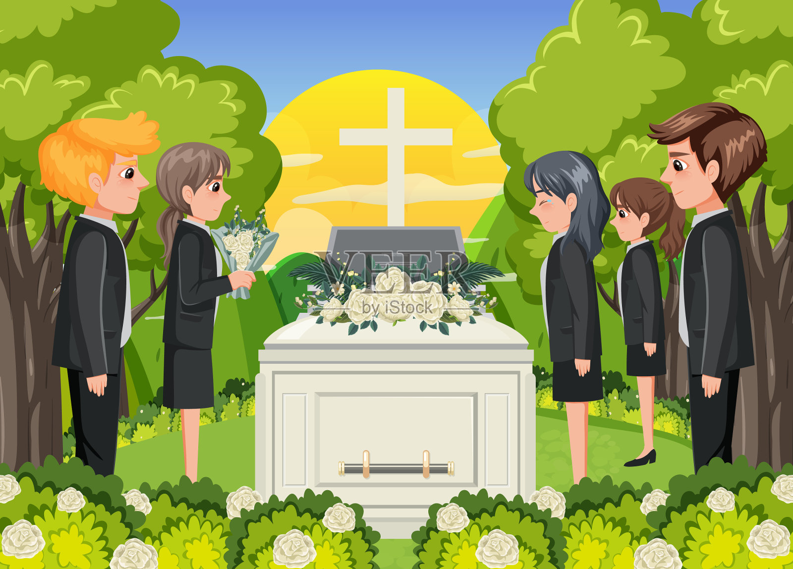 基督教的葬礼仪式插画图片素材
