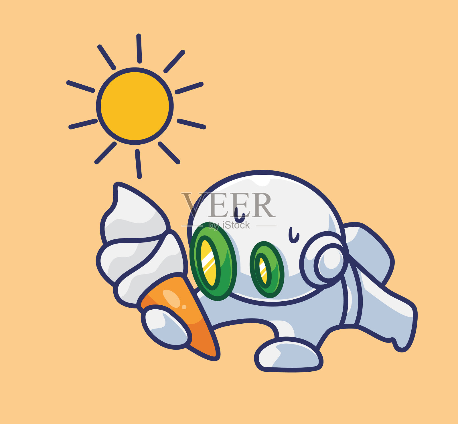 可爱的宇航员机器人在夏天吃冰淇淋插画图片素材