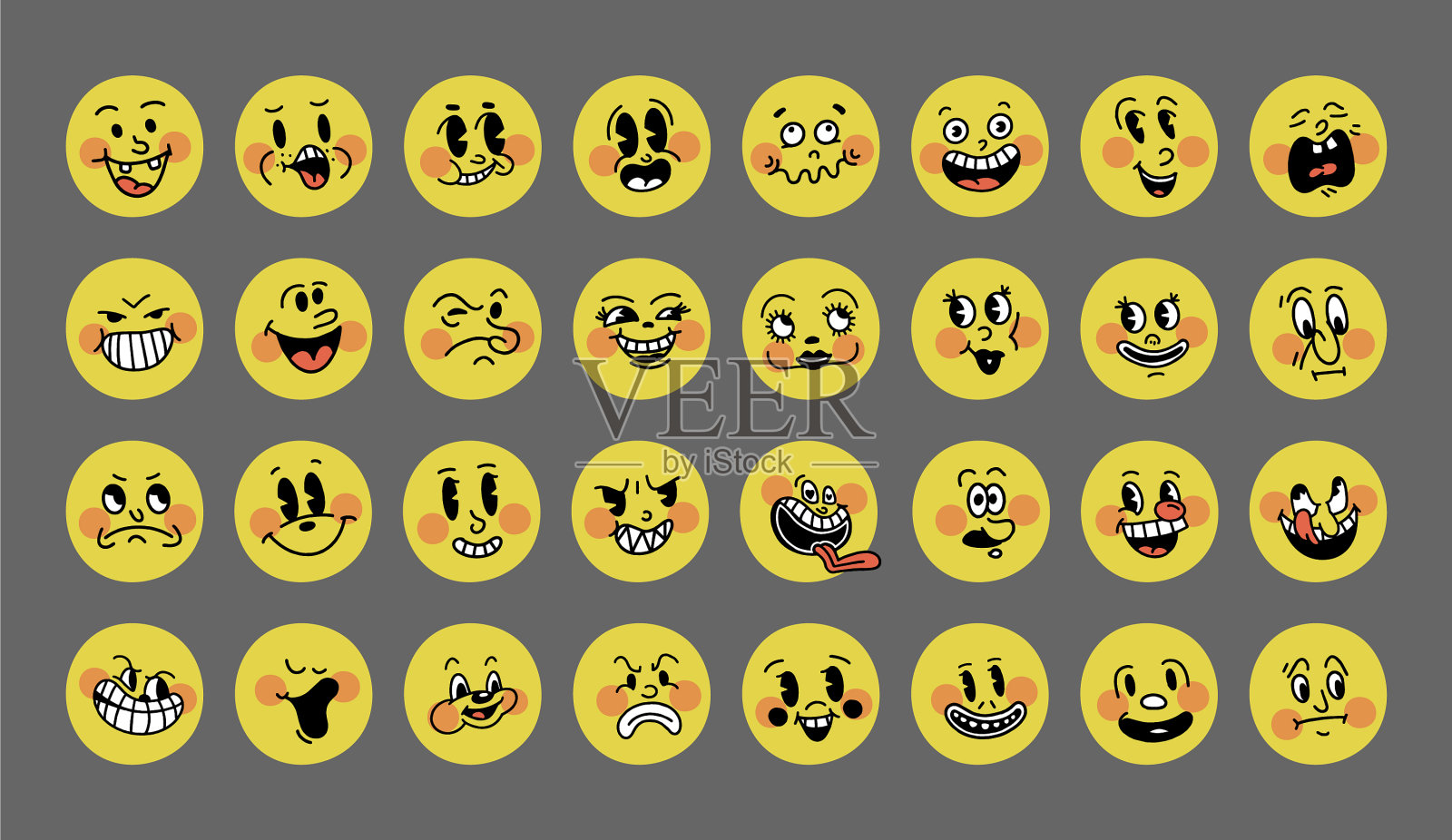 卡通人物的笑脸复古表情符号插画图片素材