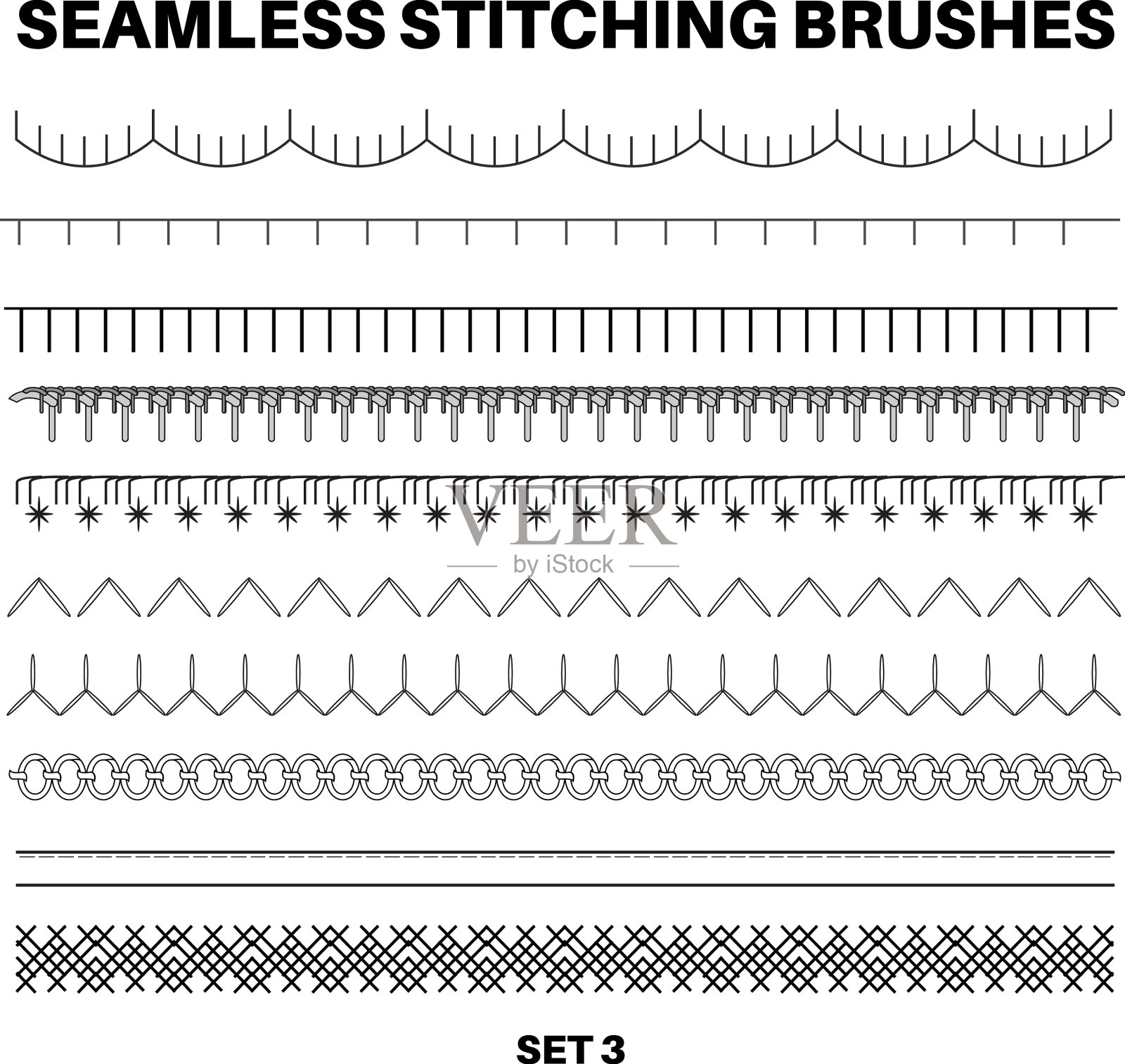 无缝缝针刷设置不同类型插画图片素材