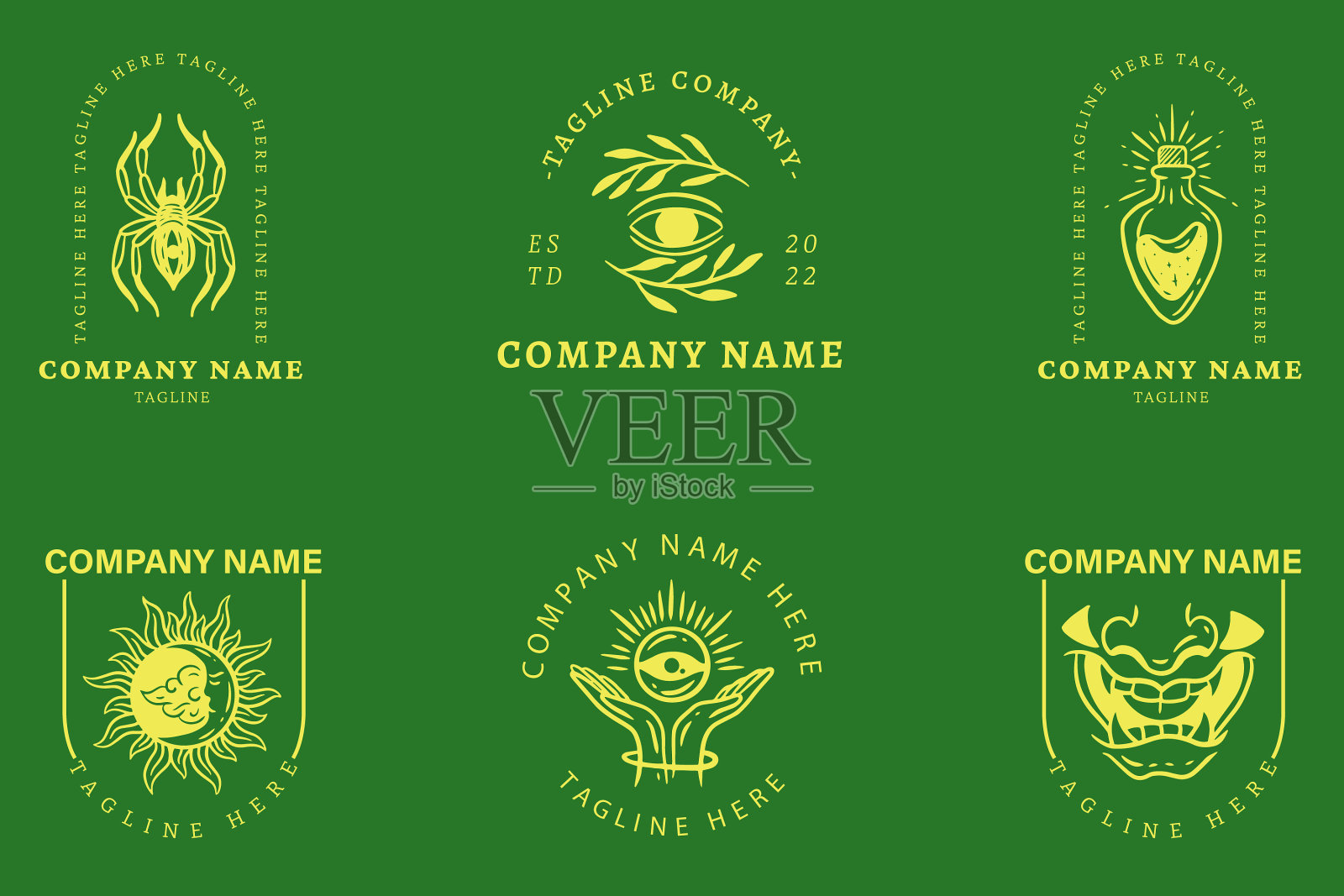 神秘简洁的黄色极简主义标志标志插画图片素材