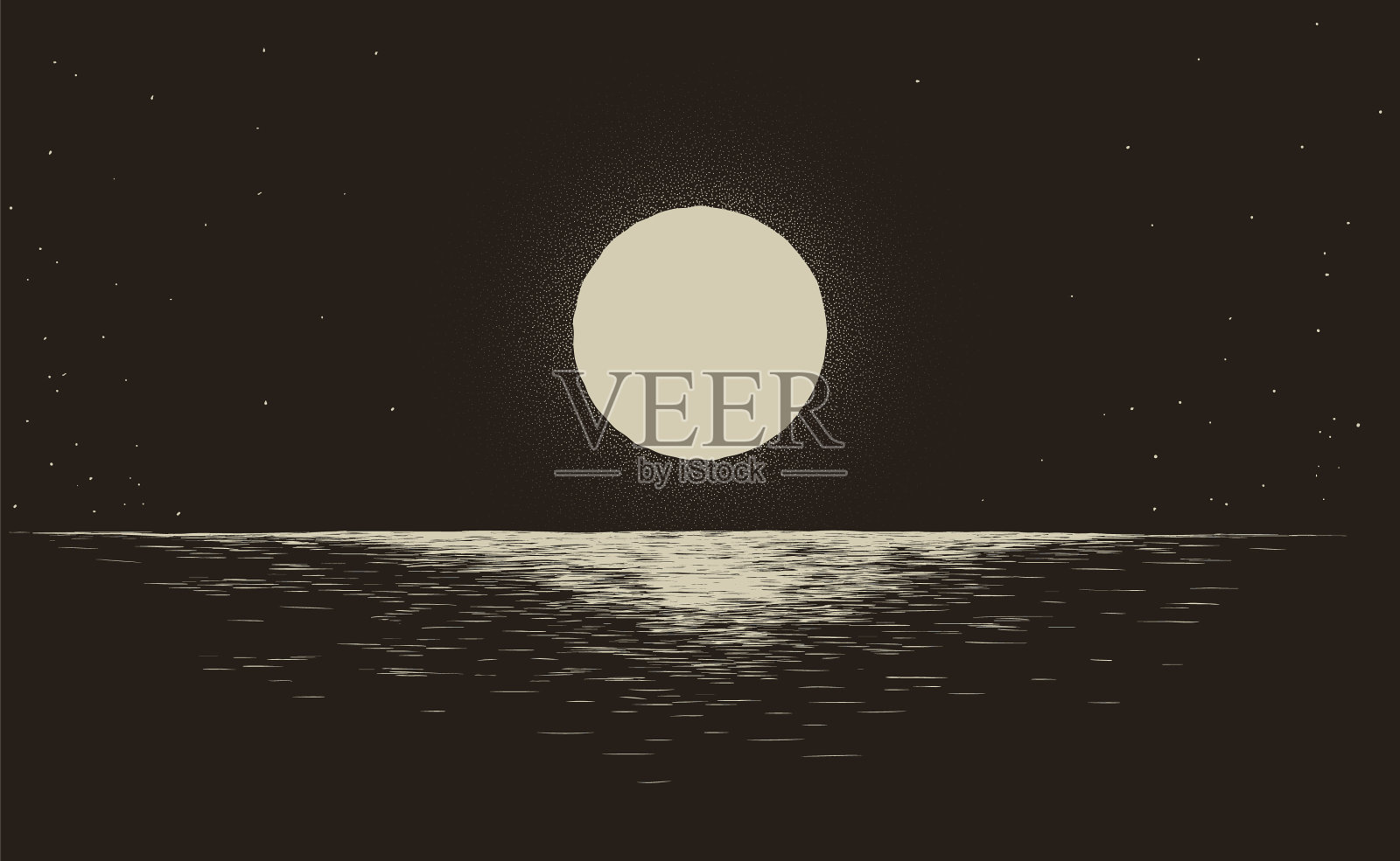 夜晚海上的日落插画图片素材