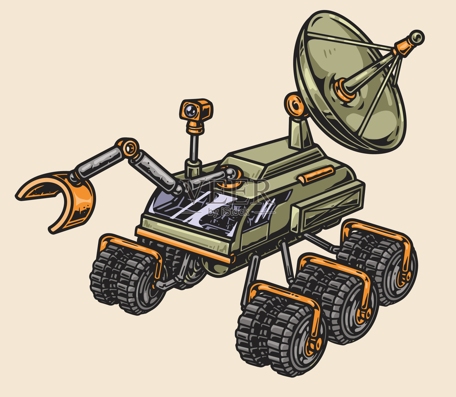 太空科技复古元素色彩缤纷插画图片素材
