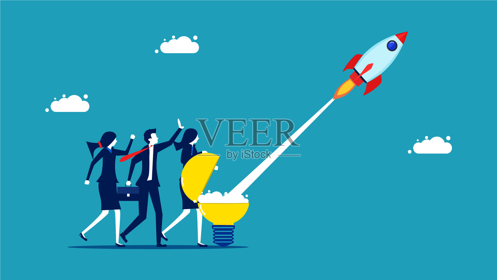 发起一个商业想法，女商人发起一个插画图片素材