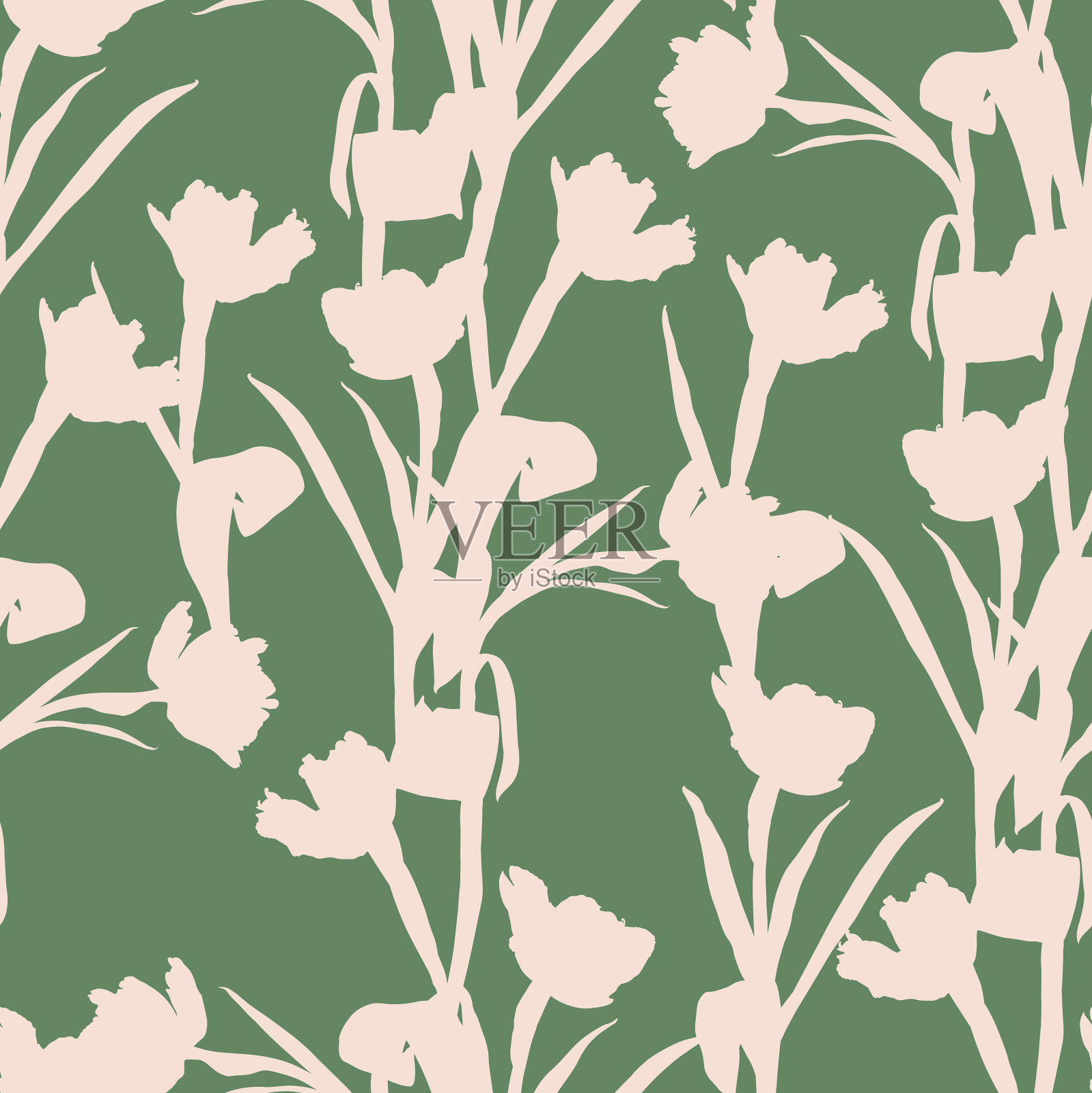 无缝精致的图案与春天线郁金香插画图片素材