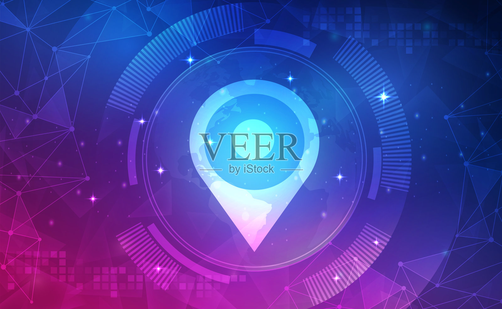 数字技术地图GPS导航蓝粉色科技插画图片素材