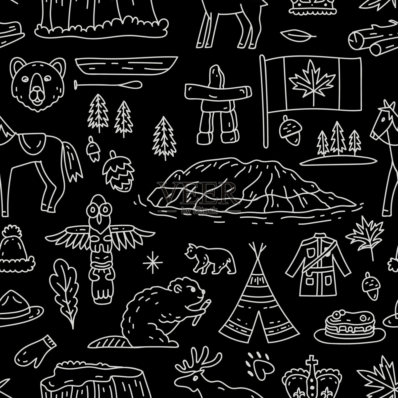 加拿大线条艺术标志和符号平面图标集插画图片素材