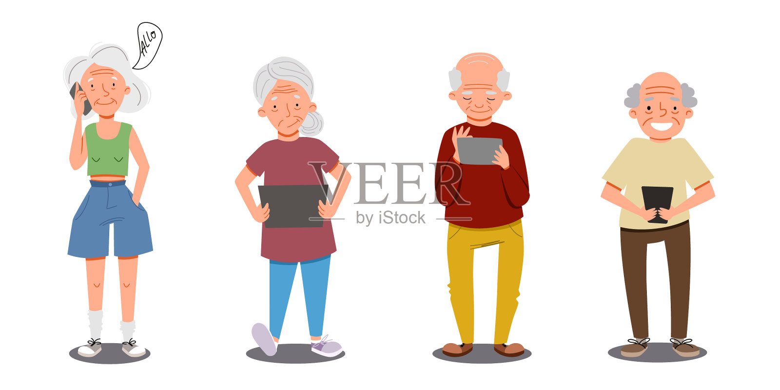 集老人于一身的是电话上的领养老金的人插画图片素材