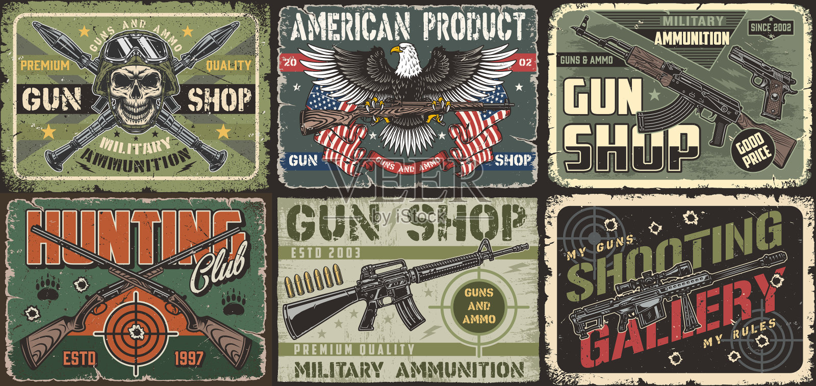 军方设置的彩色复古传单插画图片素材