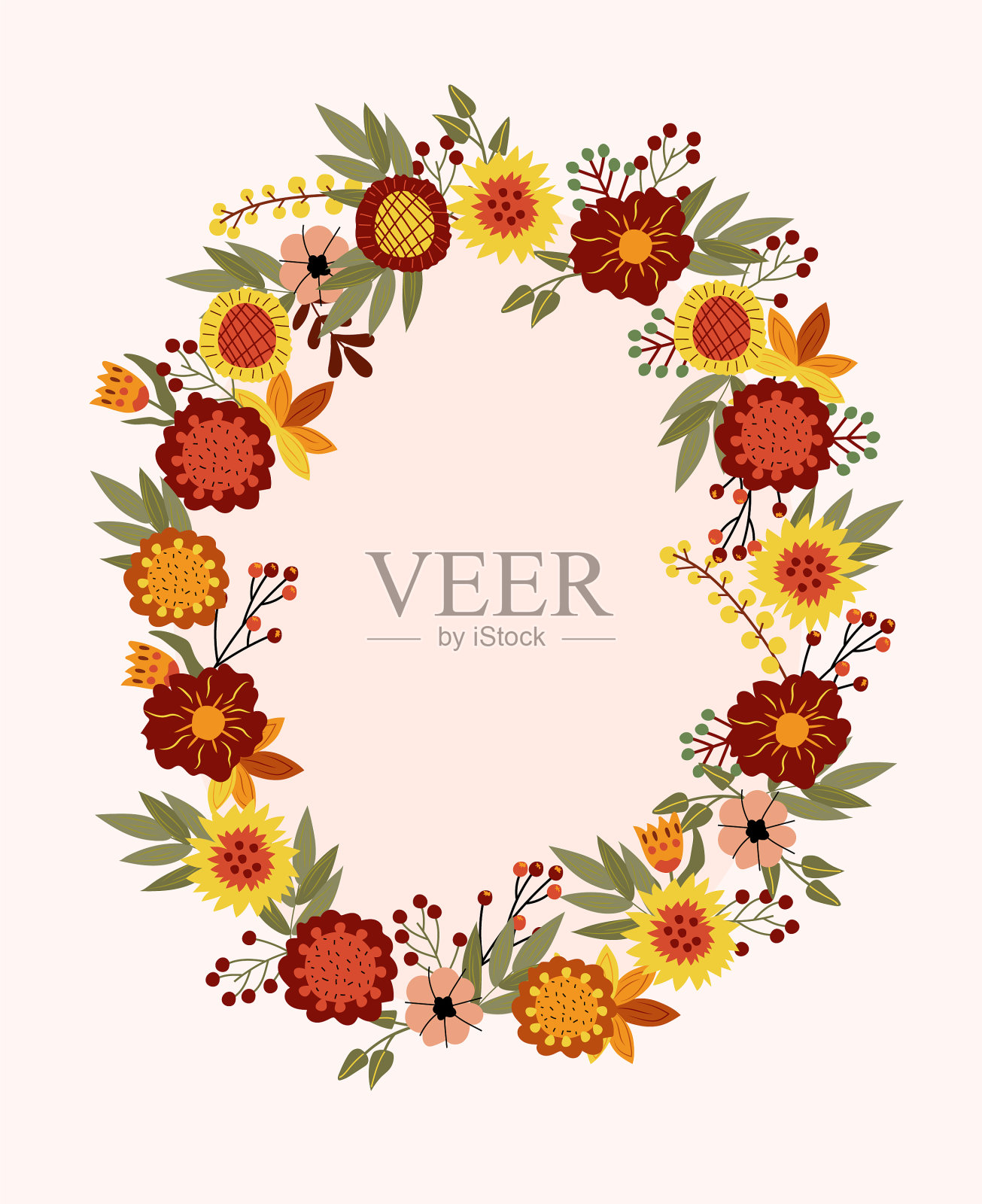 可爱的秋天花环与彩色的花朵浆果插画图片素材