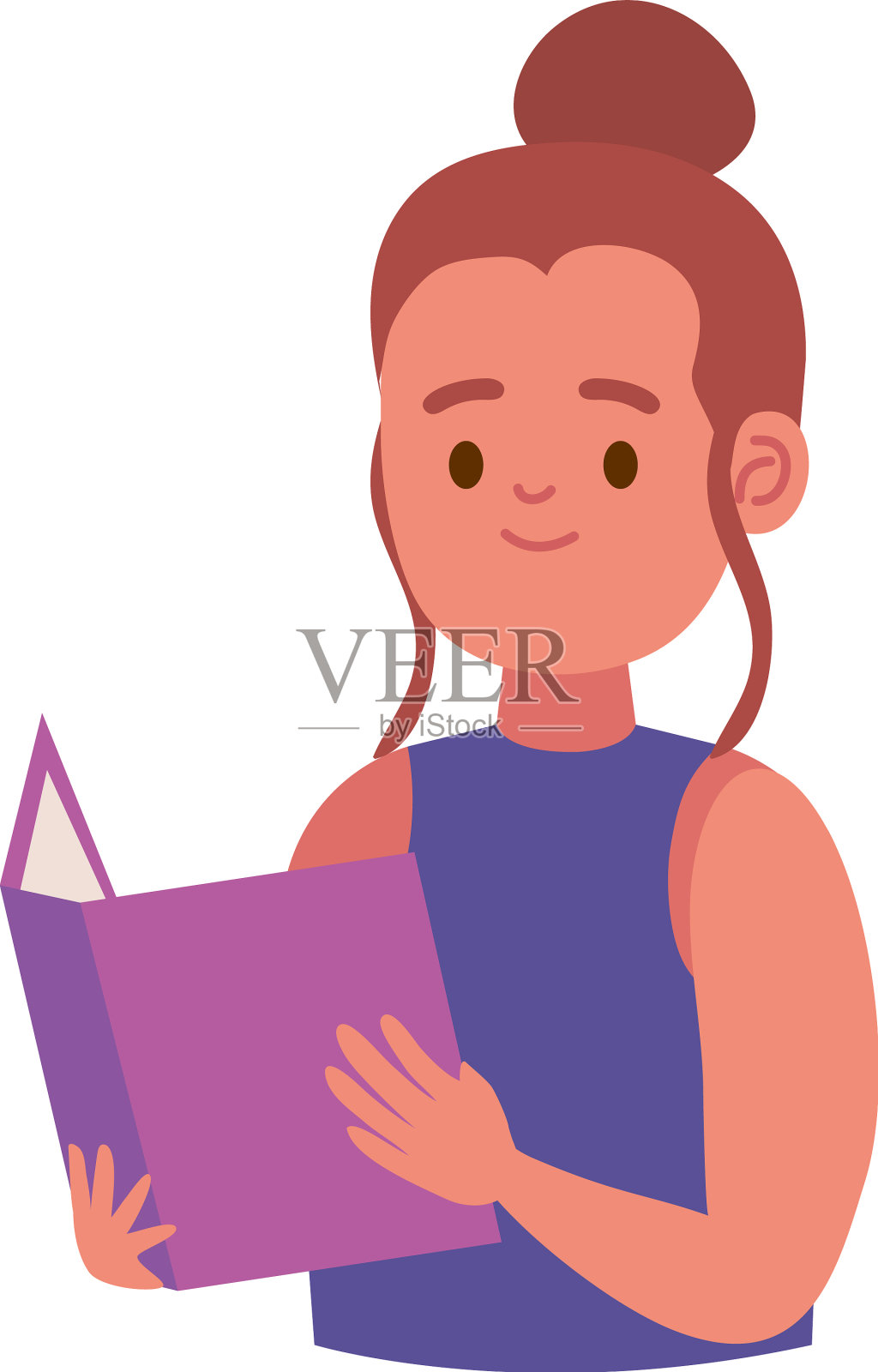 女孩读紫色的书设计元素图片