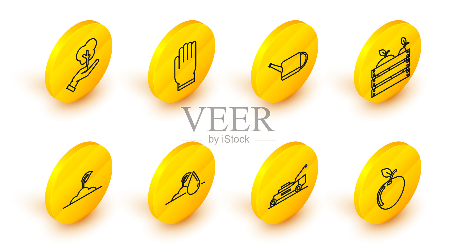 割草机套线苹果浇水发芽图标素材