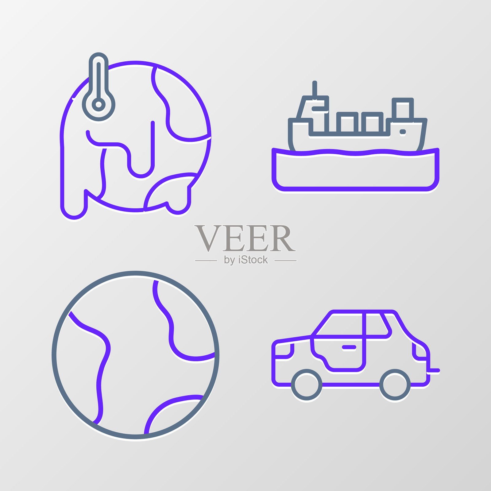 设线车地球油轮船和图标素材