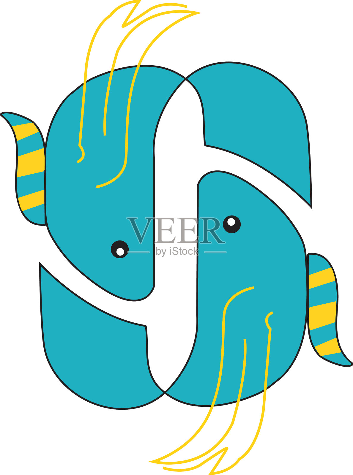 卡通鱼夫妇与脊柱和精细插画图片素材