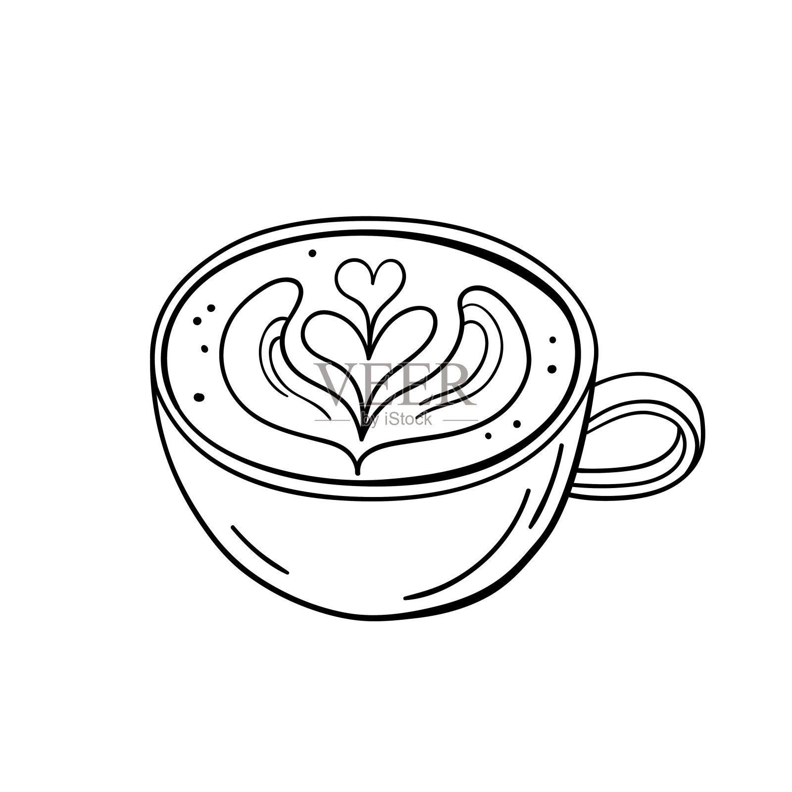 卡布奇诺的孤立矢量插图。可爱的细线图标的设计，封面等。插画图片素材