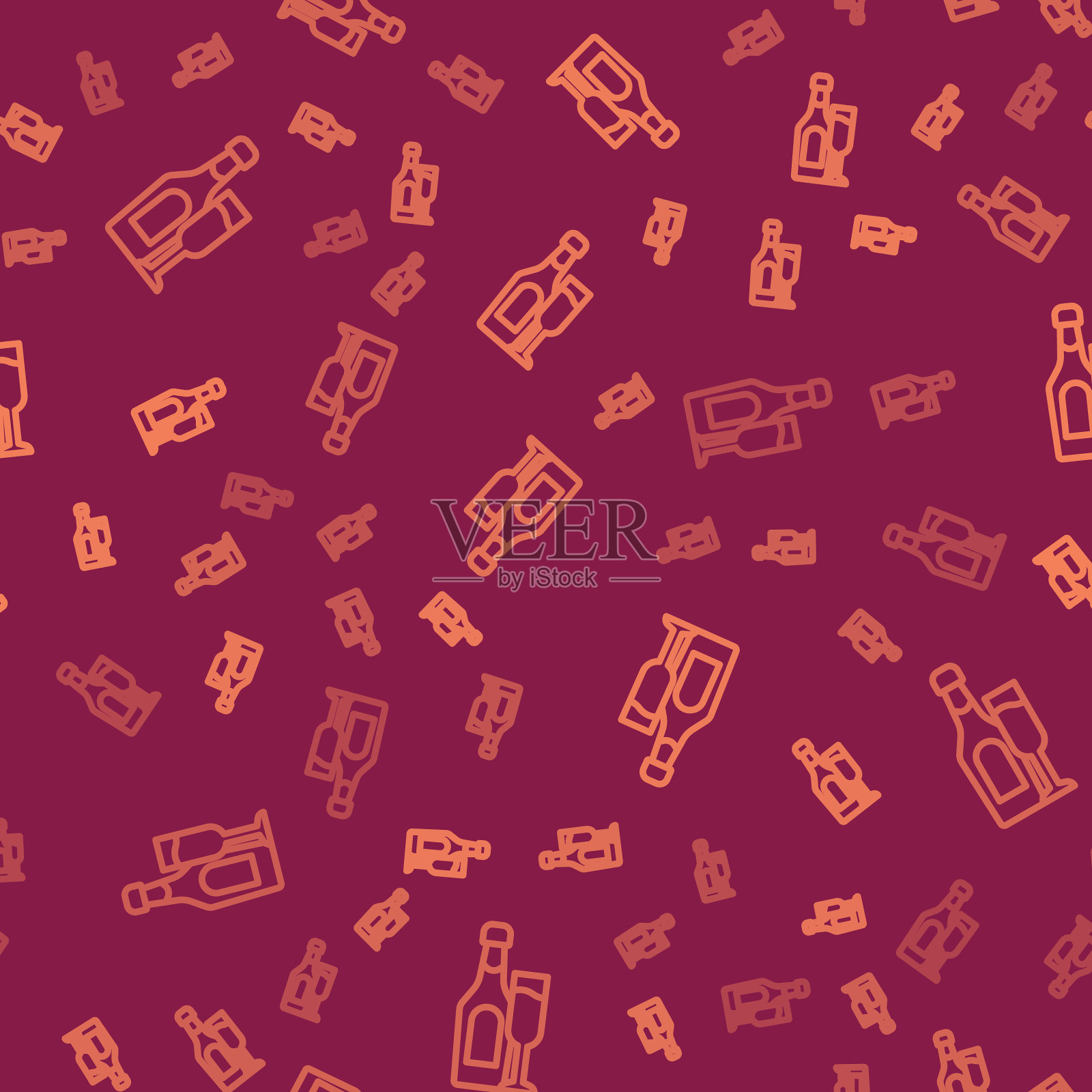 棕色线香槟瓶与玻璃图标插画图片素材