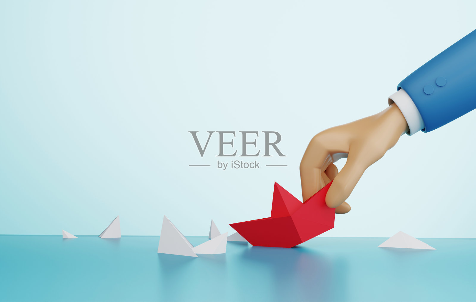 商人帮助一艘纸船避免溺水。照片摄影图片