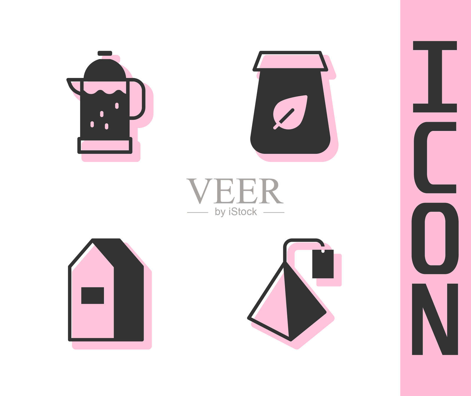 设置茶包法式压纸包装牛奶图标素材