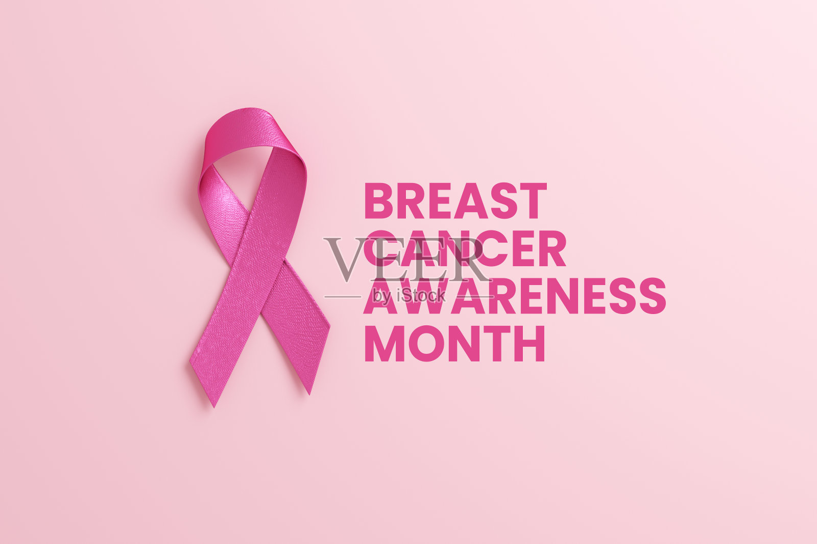粉色丝带和乳腺癌意识月文本传单背景设计在3D插图照片摄影图片