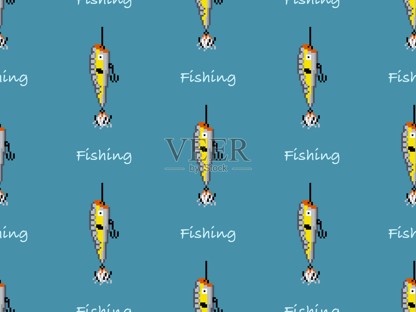 钓鱼卡通人物无缝图案插画图片素材