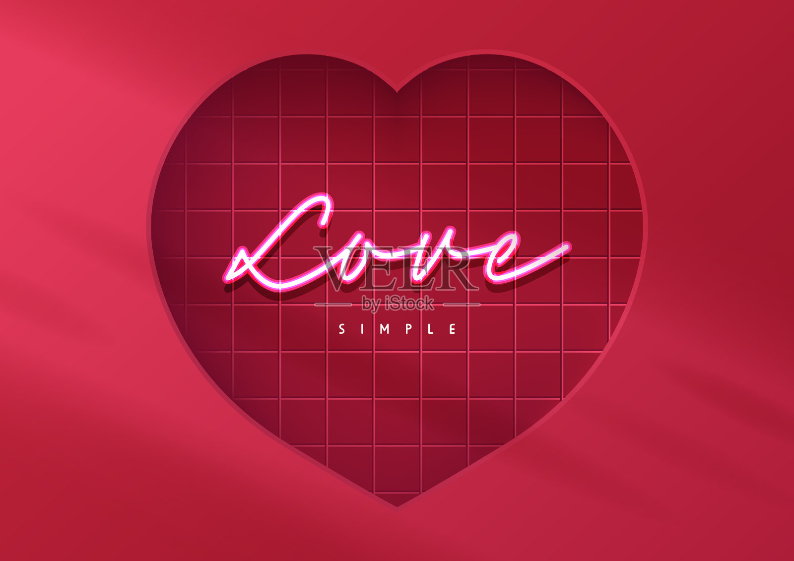 红色瓷砖墙与心形的背景插画图片素材