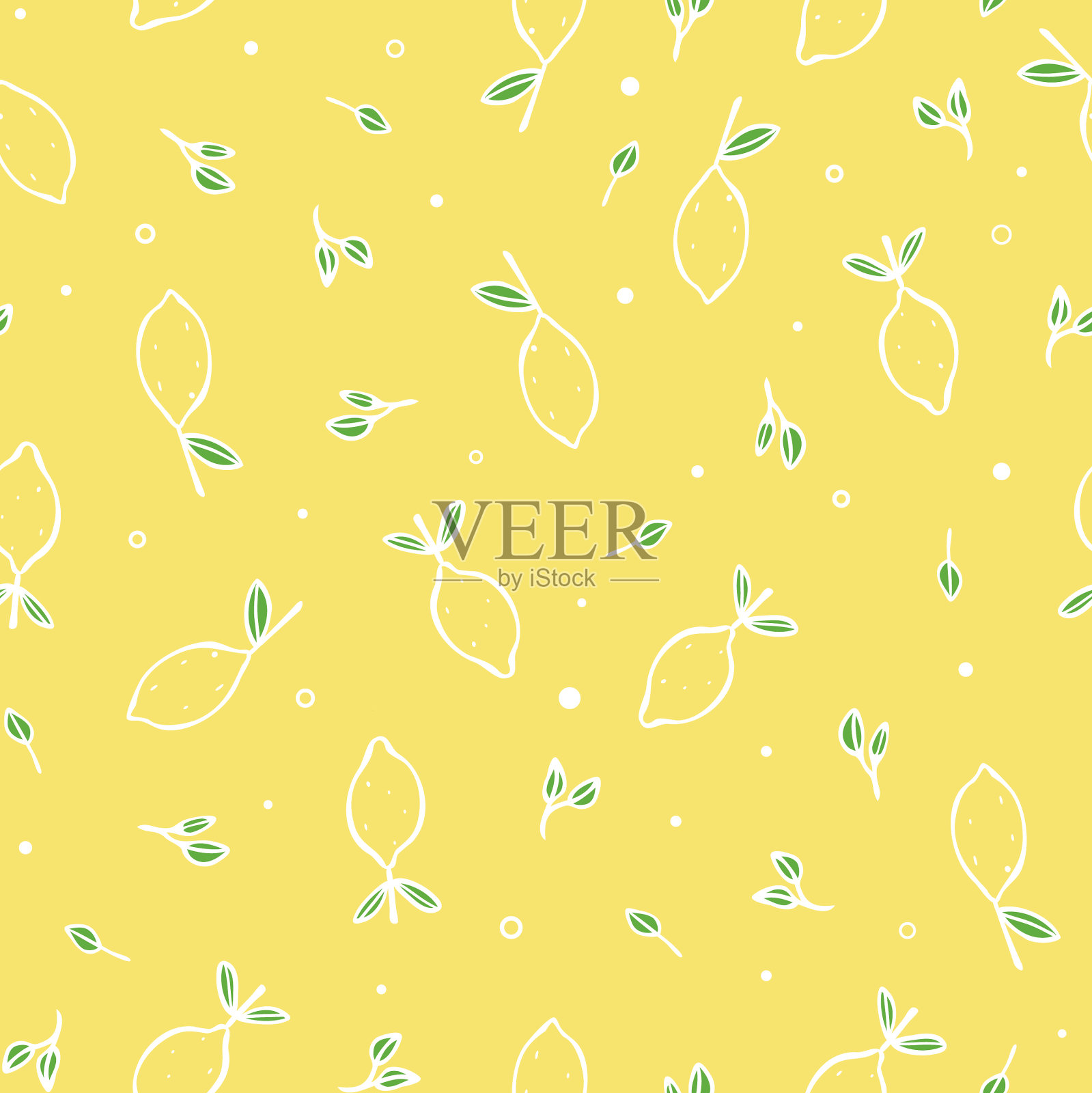 与柠檬在黄色背景无缝模式插画图片素材