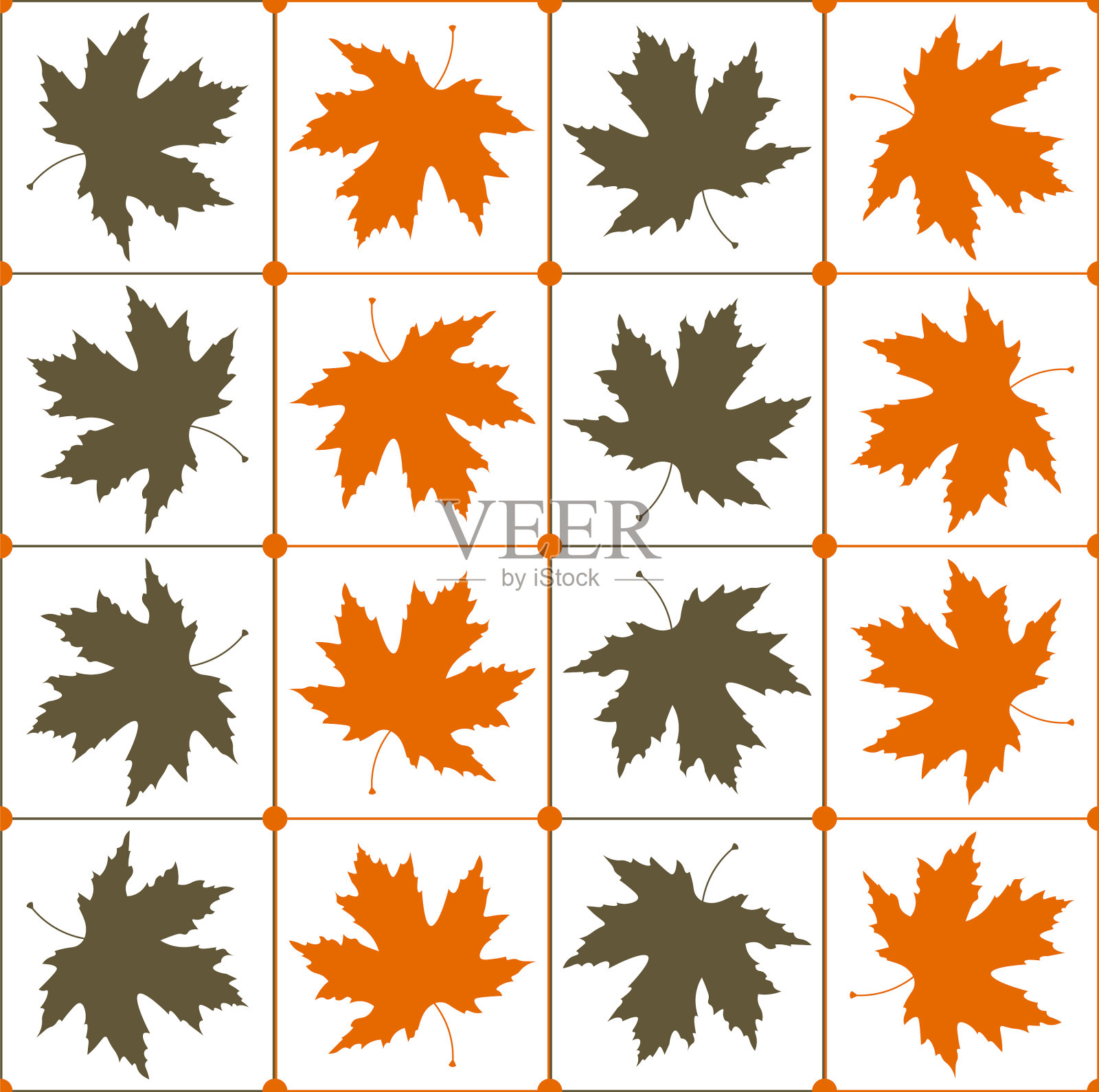 绿色和橙色枫叶图案插画图片素材