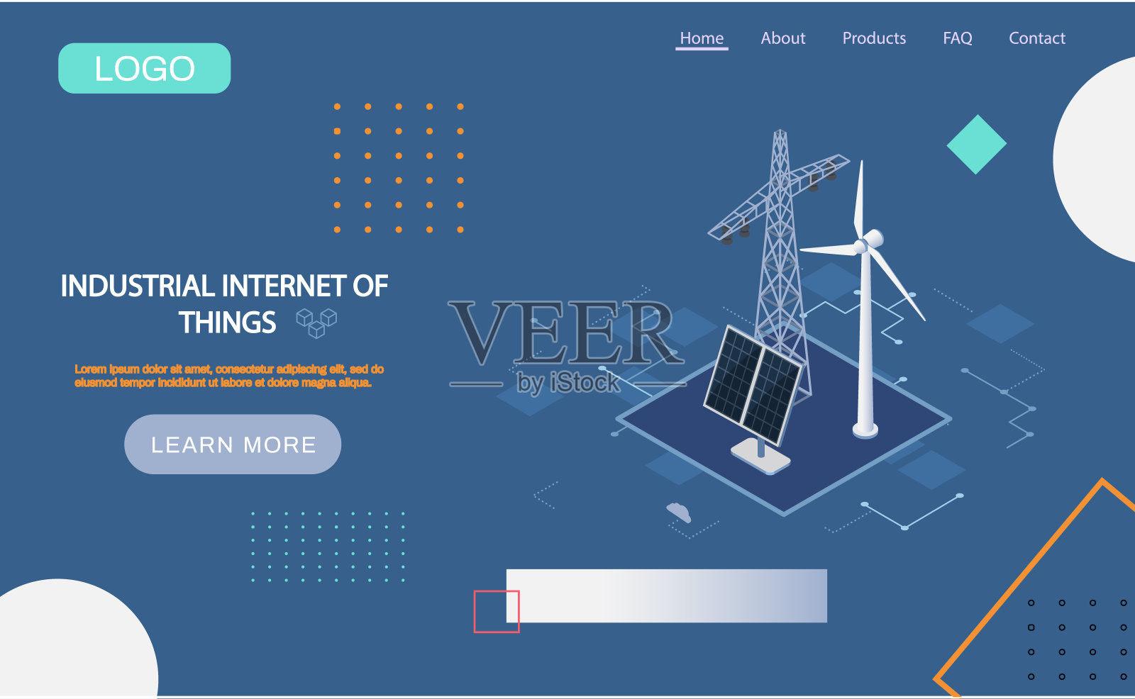 工业物联网登陆页面模板。智能替代绿色能源设计模板素材