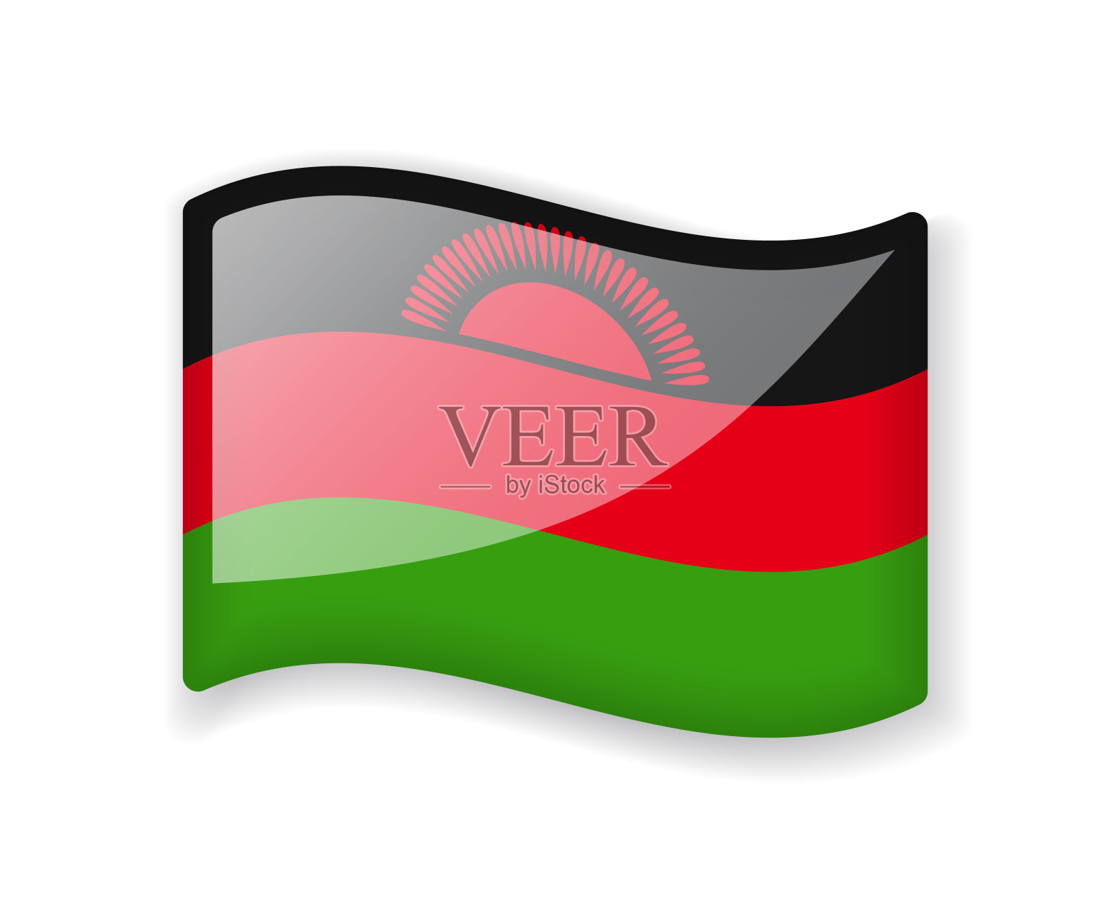 马拉维国旗-波浪旗明亮光泽的图标。插画图片素材