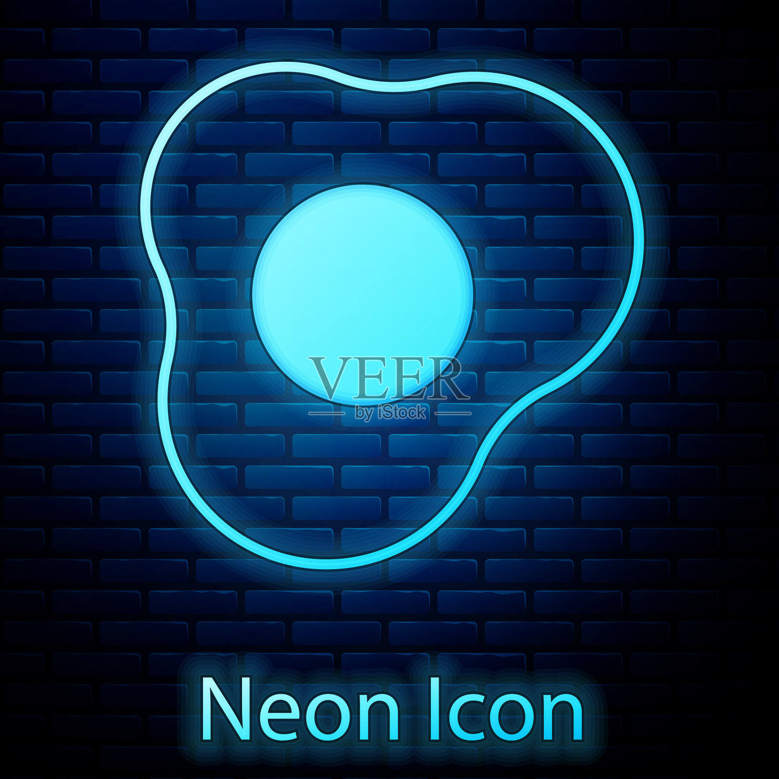 发光的霓虹炒鸡蛋图标孤立在砖上图标素材