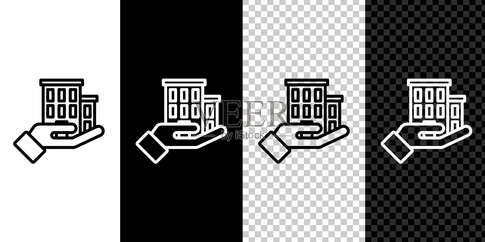 设置线房屋保险图标隔离在黑色上图标素材