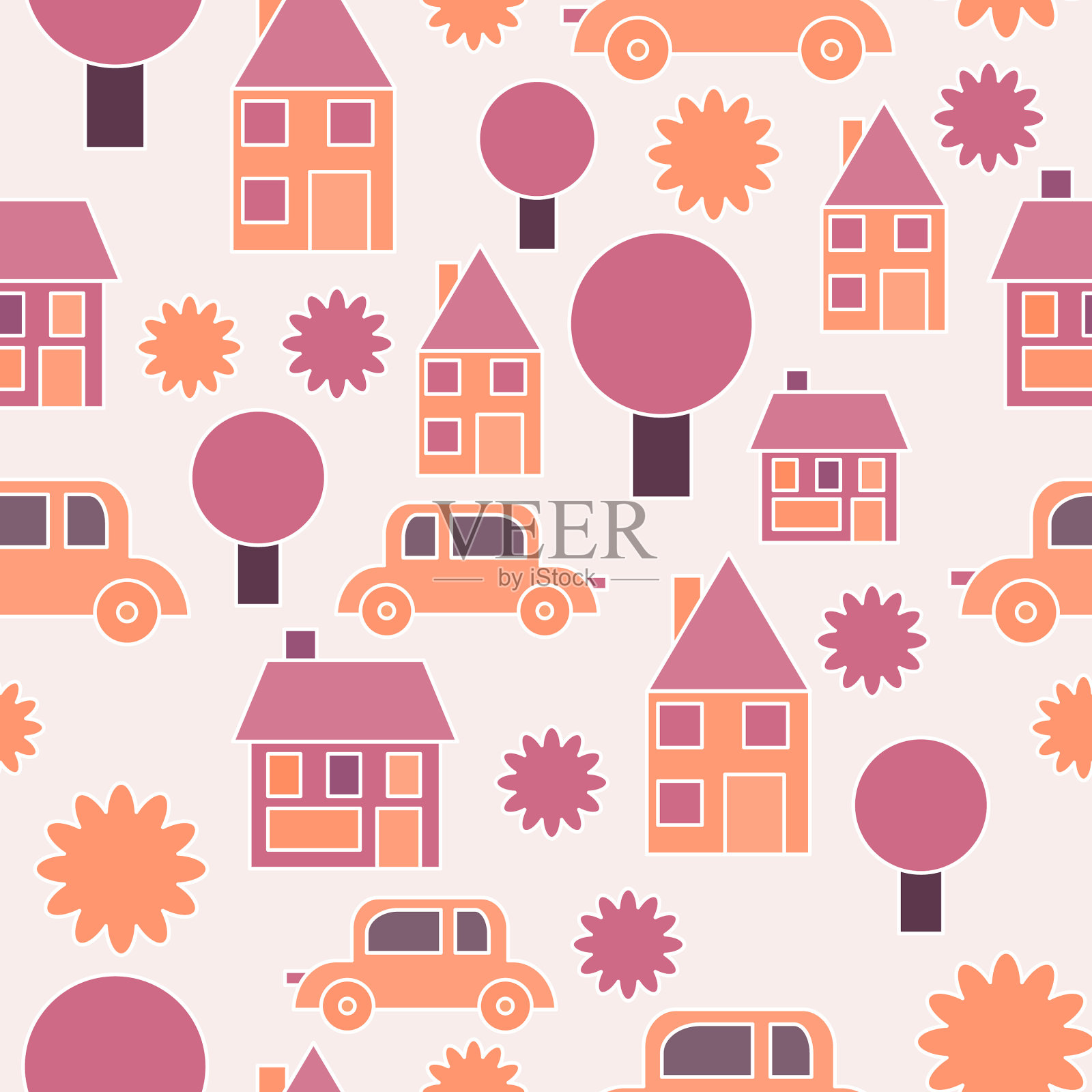 有趣的小城市无缝模式插画图片素材