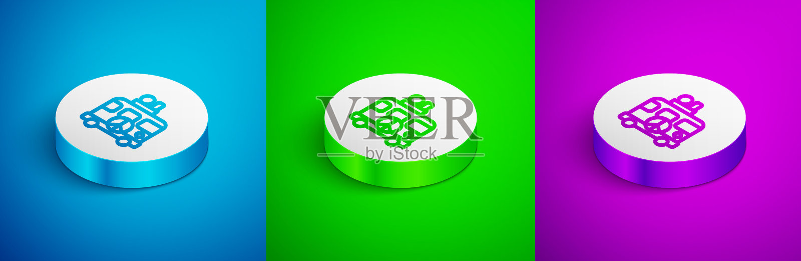 等距线嬉皮士露营车图标孤立上图标素材