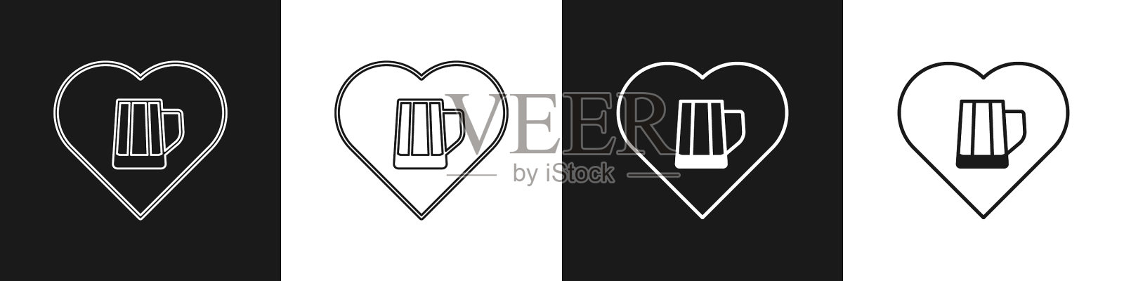 心与杯啤酒图标隔离插画图片素材