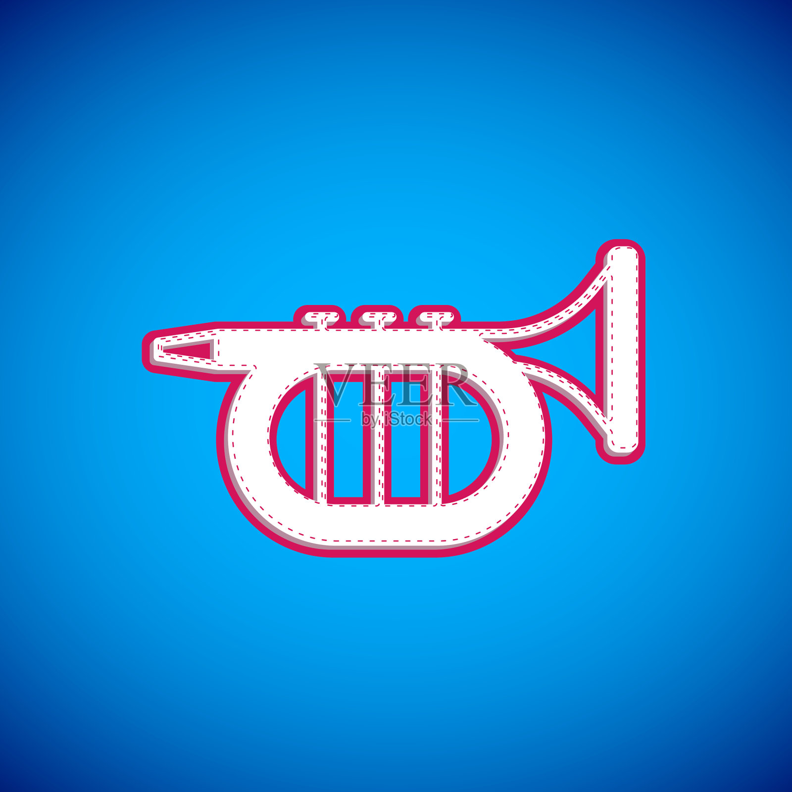 白色小号图标孤立在蓝色背景上插画图片素材