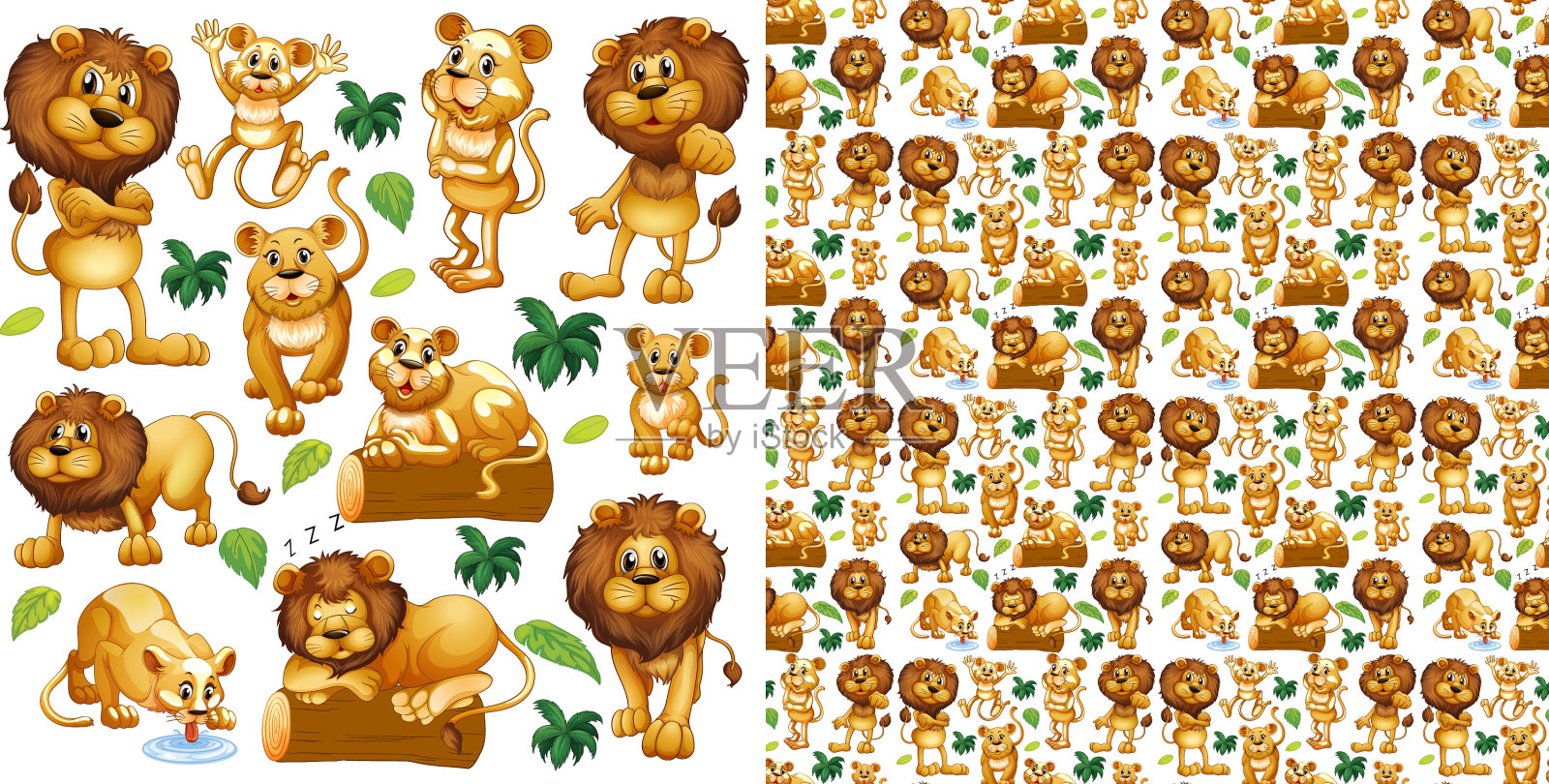 可爱的动物卡通设置在白色的背景插画图片素材