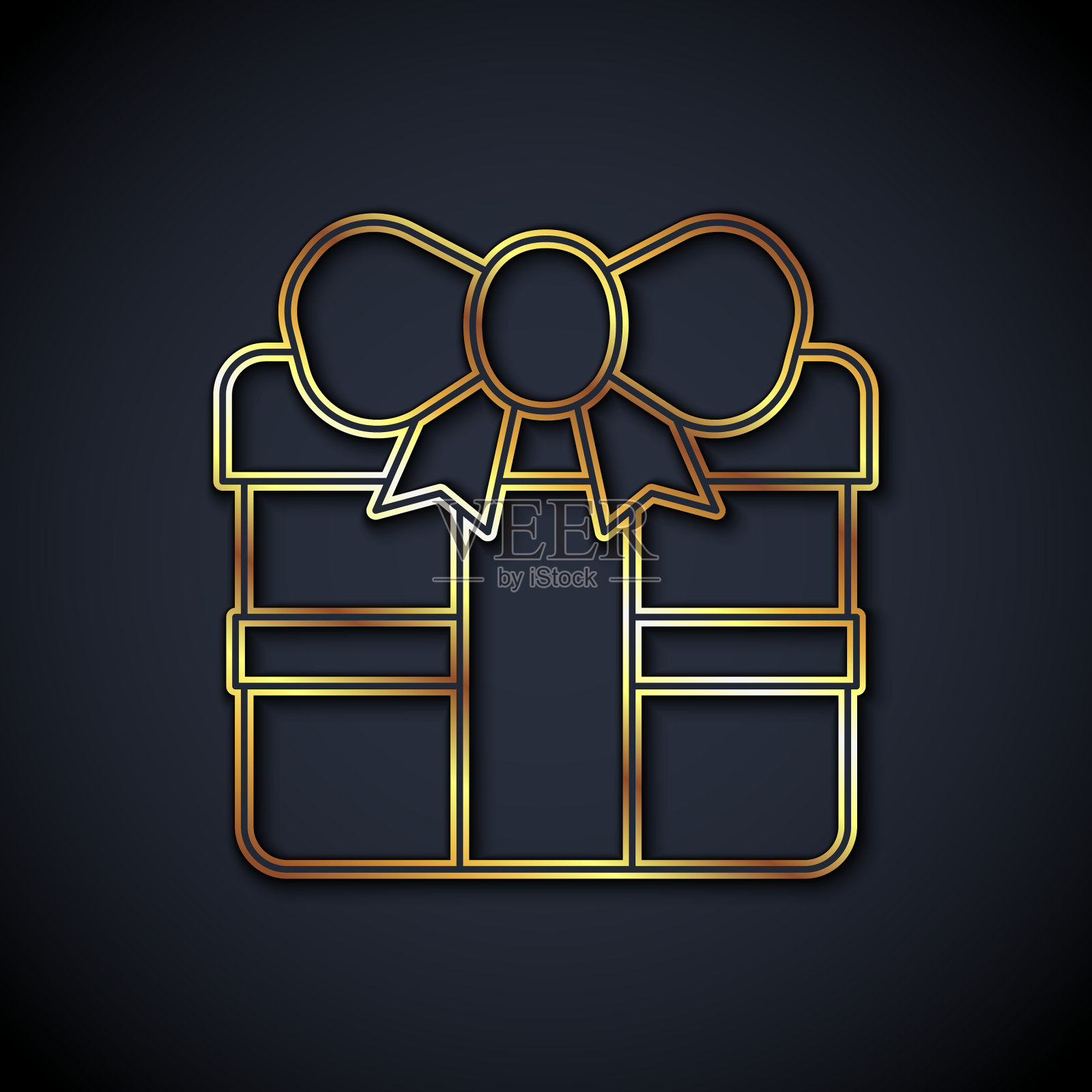 金线礼品盒图标隔离在黑色插画图片素材