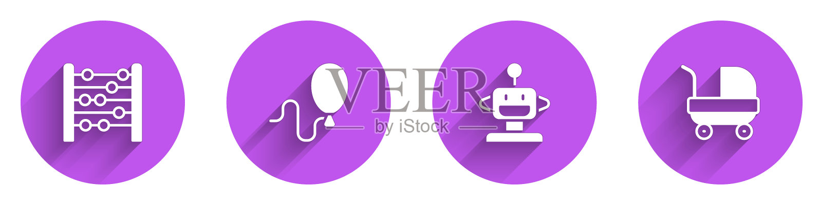 珠算气球机器人玩具和婴儿车图标素材