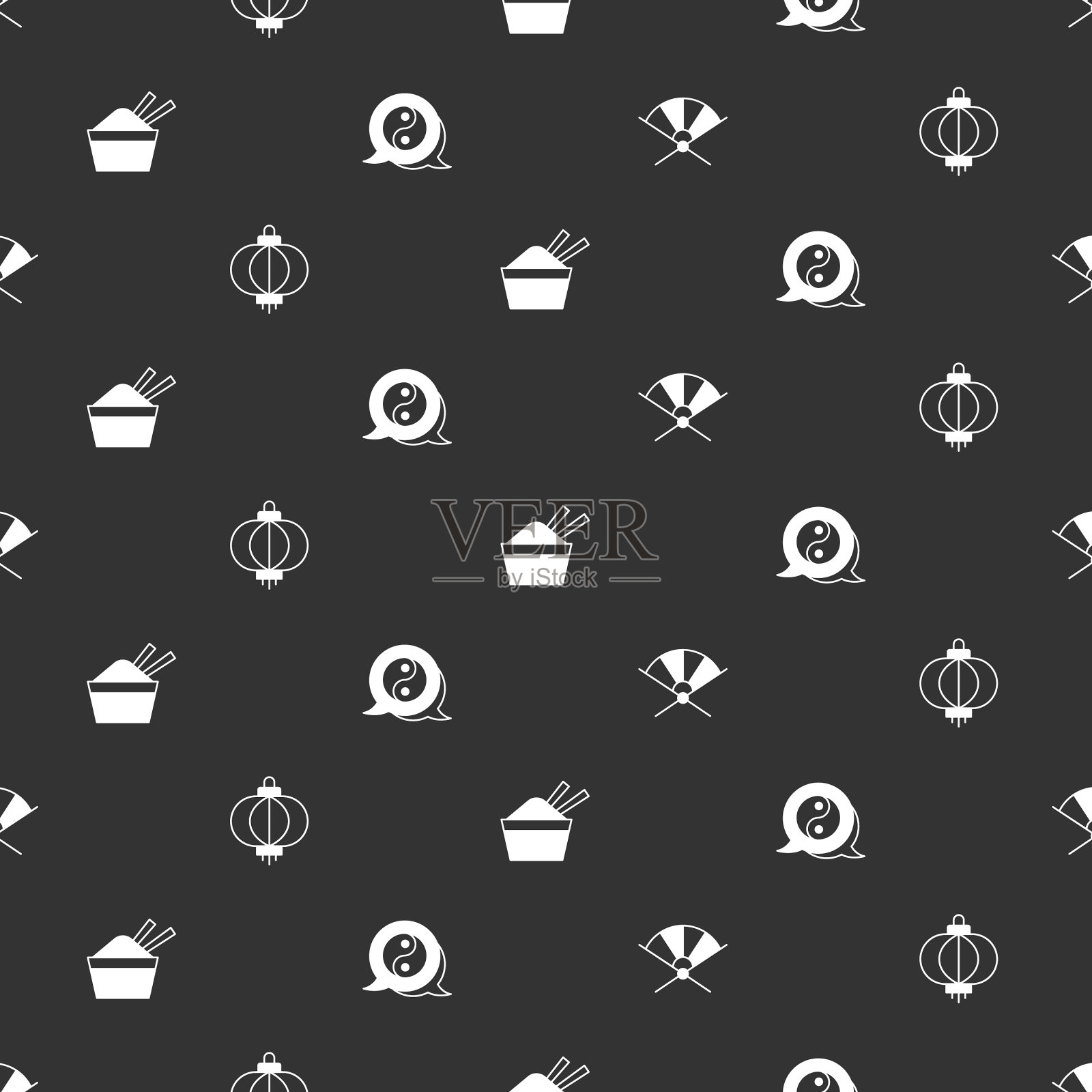 设置传统纸扇中国灯笼冰图标素材